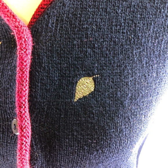 Vintage Y2K Ramie Cotton Embroidered Knit Vest Sz S Navy Wine Cat Bird Novelty - Picture 10 of 11